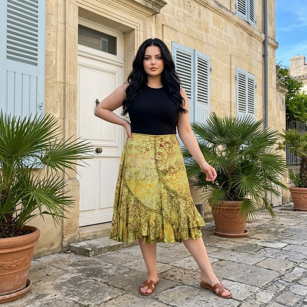 Kintamani Size L Asymmetrical Broomstick Midi Skirt Yellow Boho Fairy Hippie L
